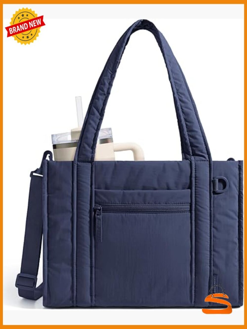 Boxy Tote Bag for Women, Crossbody with Zipper, 14L Laptop Compartment, Travel